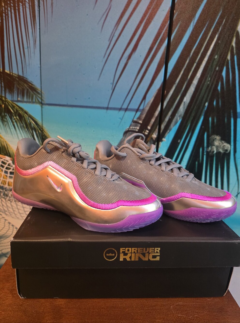 Nike LeBron XXIII Lux Bubble Boy Iridescent Silver & Purple Sneaker 7y/8.5 women - Picture 3 of 10